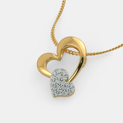 0.50 Ct Round Cut Diamond Yellow Gold Over On 925 Sterling Silver Double Heart Pendant