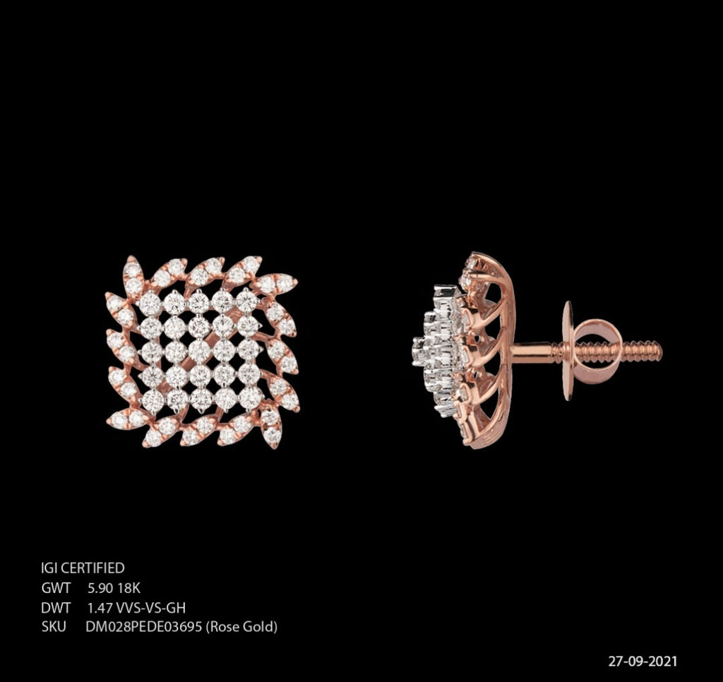 Reverse Set Pavé Cushion Stud Earrings in 18K Rose Gold with Cognac Diamonds,  8.5mm | David Yurman