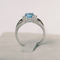 925 Sterling Silver 1 CT Round Cut Blue Topaz Split Shank Promise Gift Ring