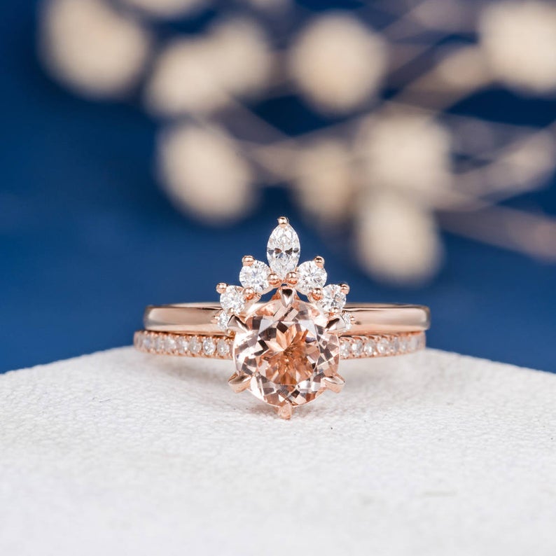 1 CT Round Cut Morganite Diamond Cz Marquise 925 Sterling Silver Women Halo Engagement Ring