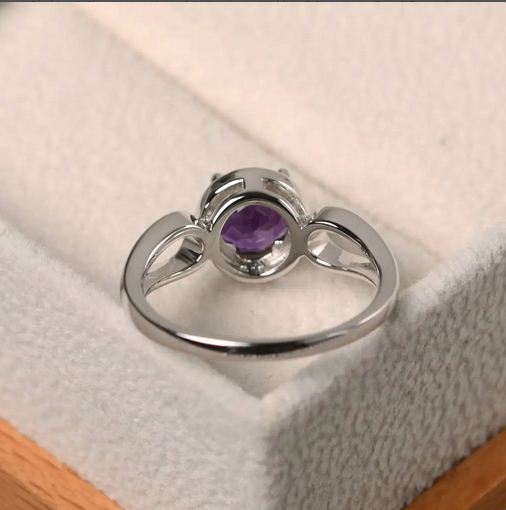 1.20 Ct Round Cut Purple Amethyst February Birthstone Halo Ring In 925 Sterling Silver