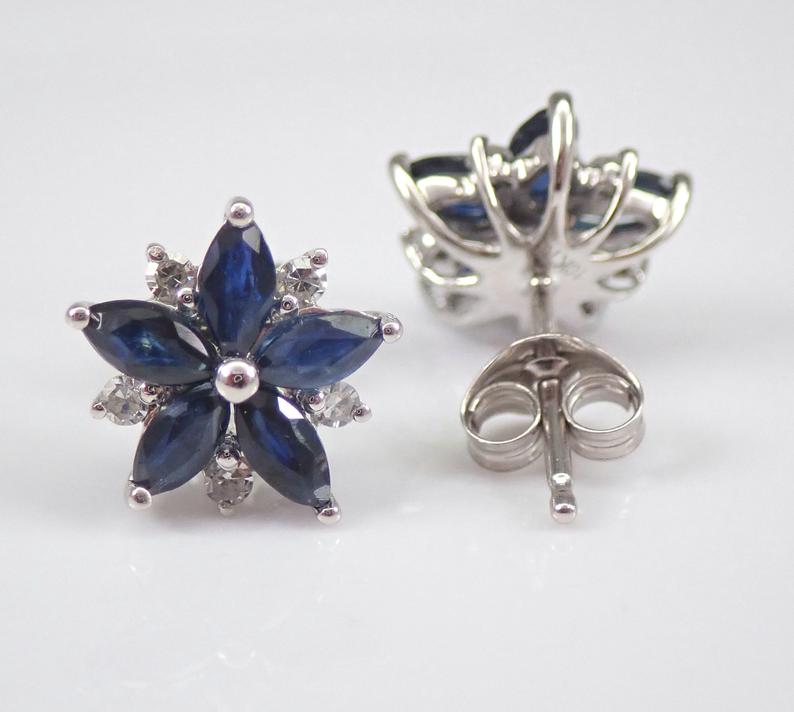 2.75 Ct Marquise Cut Blue Sapphire 925 Sterling Silver Floral Cluster Earrings