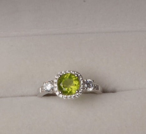 2 CT 925 Sterling Silver Green Peridot Round Cut Diamond Engagement Halo Ring