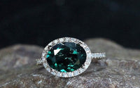 2 CT Oval Cut Emerald Diamond 925 Sterling Silver Halo Engagement Ring