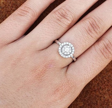 1 CT Round Cut Diamond 925 Sterling Silver Unisex Anniversary Halo Ring