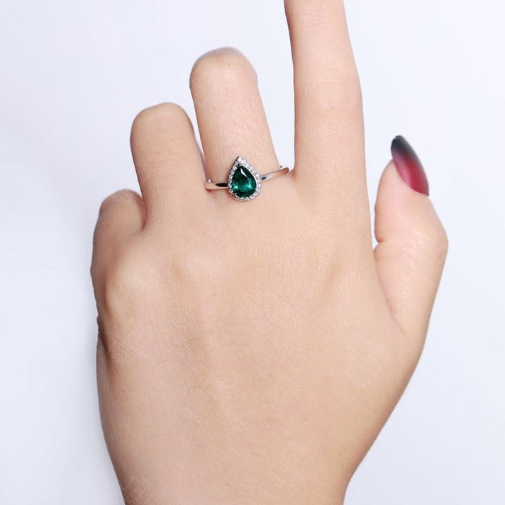 1 CT Pear Cut Emerald Diamond 925 Sterling Silver Women Halo Anniversary Ring