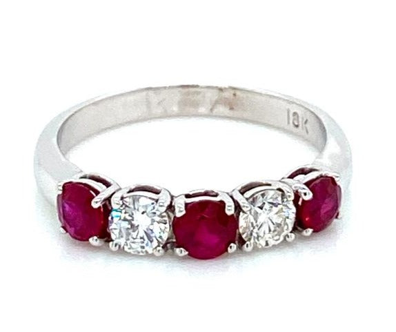 1 CT 925 Sterling Silver Red Ruby Round Cut Diamond Anniversary Band Ring
