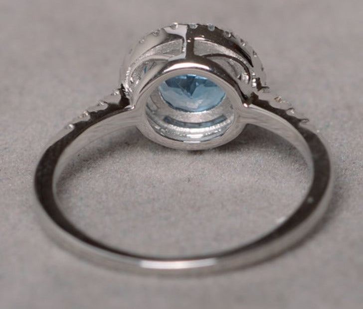 2 CT Round Cut Blue Topaz Diamond 925 Sterling Silver Engagement Halo Promise Ring