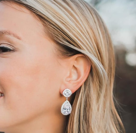 3.50 Ct Pear & Cushion Cut Diamond Halo Engagement Dangle Earrings In 925 Sterling Silver