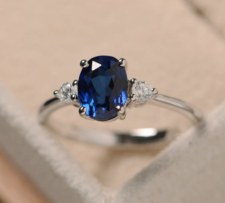1 CT 925 Sterling Silver Sapphire Oval Cut Diamond Anniversary Promise Ring - atjewels.in