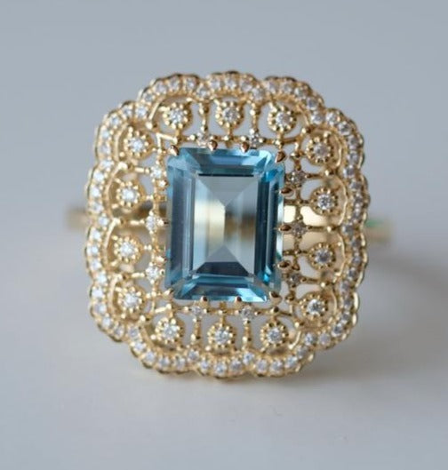 2 CT Emerald Cut Blue Aquamarine Diamond 925 Sterling Silver Women Engagement Ring