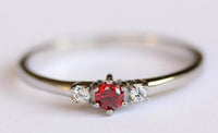 1 CT Round Cut Red Garnet  3 Stone Diamond 925 Sterling Silver Engagement Ring Gift For Her