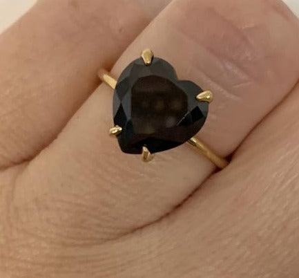 2 CT Heart Cut Black Cubic Zirconia Diamond Yellow Gold Over 925 Sterling Silver Unisex Engagement Solitaire Ring