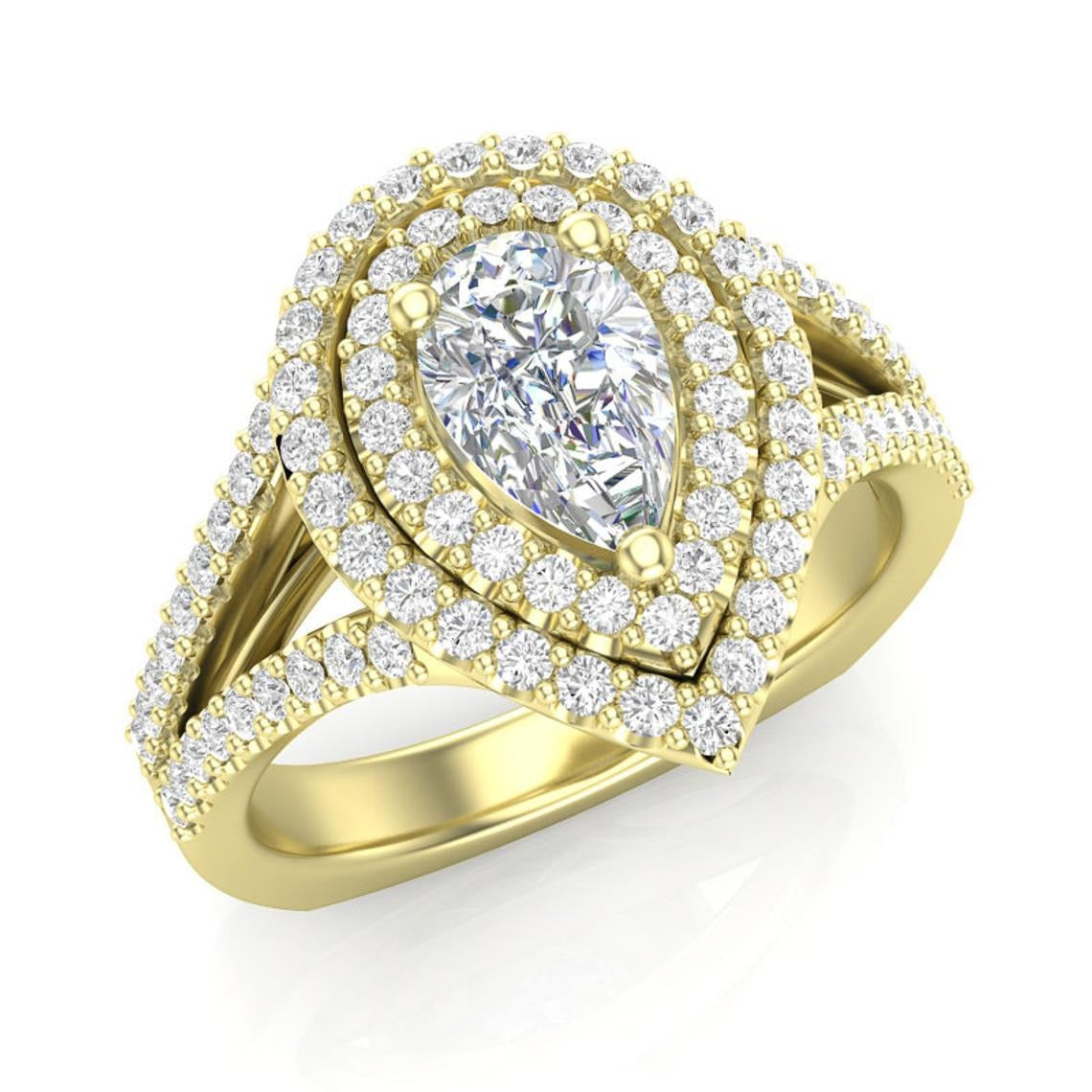 1 CT 925 Sterling Silver Pear Cut Diamond Anniversary Wedding Halo Ring