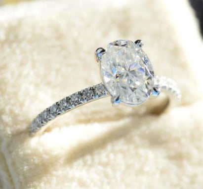2 CT 925 Sterling Silver Oval Cut Diamond Engagement Solitaire Ring