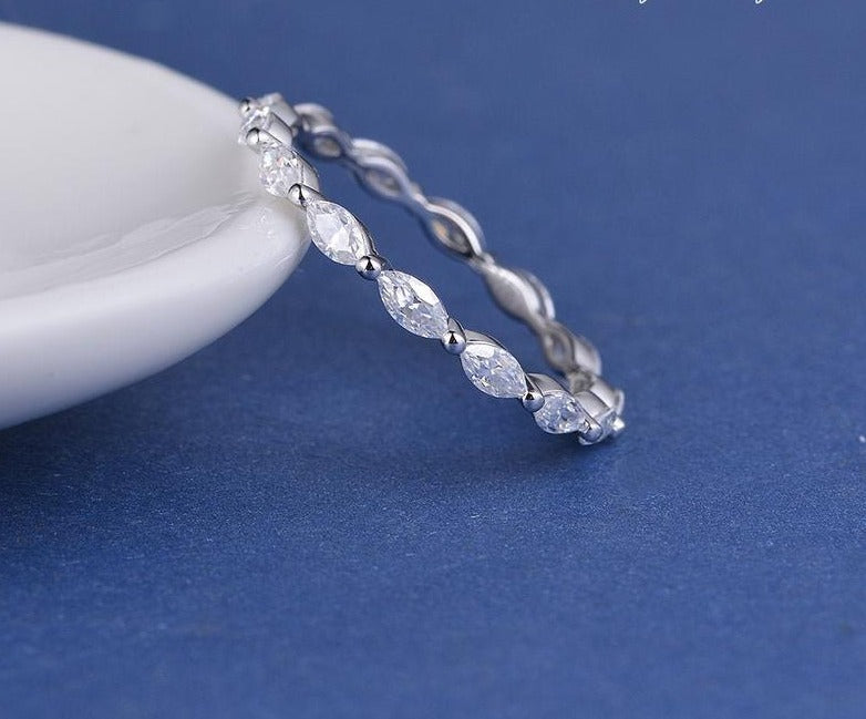 1.50 Ct Marquise Cut White Diamond 925 Sterling Silver Full Eternity Engagement Band Ring