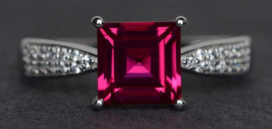 2 CT Princess Cut Red Ruby Diamond 925 Sterling Sliver Women Engagement Ring Birthday Gift For