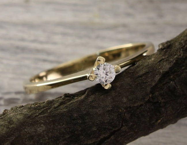 0.25 CT Round Cut Diamond 14K Yellow Gold Over 925 Sterling Silver Unique Engagement Solitaire Ring