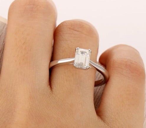 1/2 CT Emerald Cut Diamond 925 Sterling Silver Wedding Anniversary Solitaire Ring