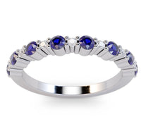 1 CT 925 Sterling Silver Blue Sapphire Round Cut Diamond Anniversary Ring