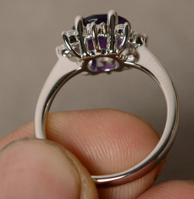 2 CT Round Cut Amethyst Diamond 925 Sterling Silver Women Promise Ring