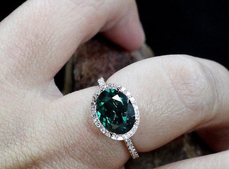2 CT Oval Cut Emerald Diamond 925 Sterling Silver Halo Engagement Ring