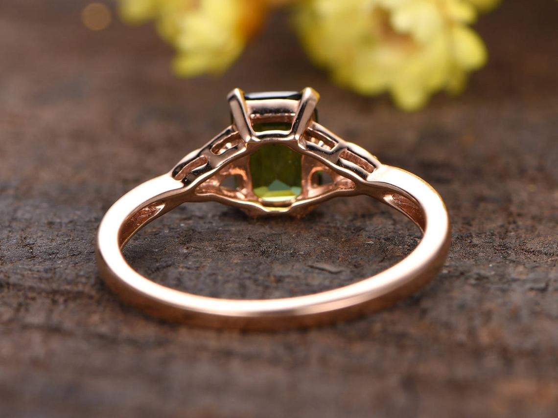 1 CT 925 Sterling Silver Emerald Cut Green Emerald Diamond Engagement Ring