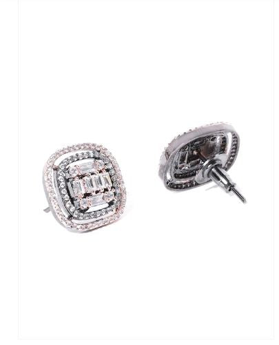 1.25 Ct Baguette & Round Cut Diamond 925 Sterling Silver Halo Anniversary Gift Stud Earrings
