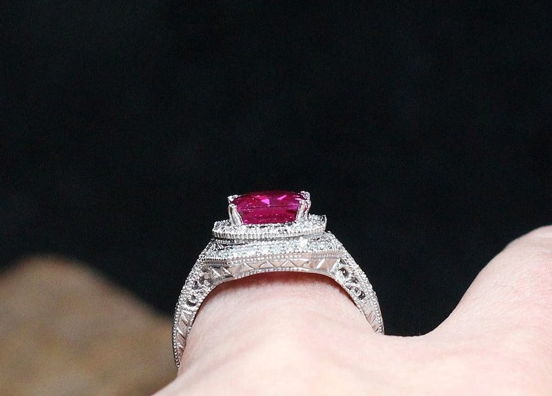 1 CT Princess Cut Pink Sapphire Diamond 925 Sterling Silver Wedding Band Ring Set