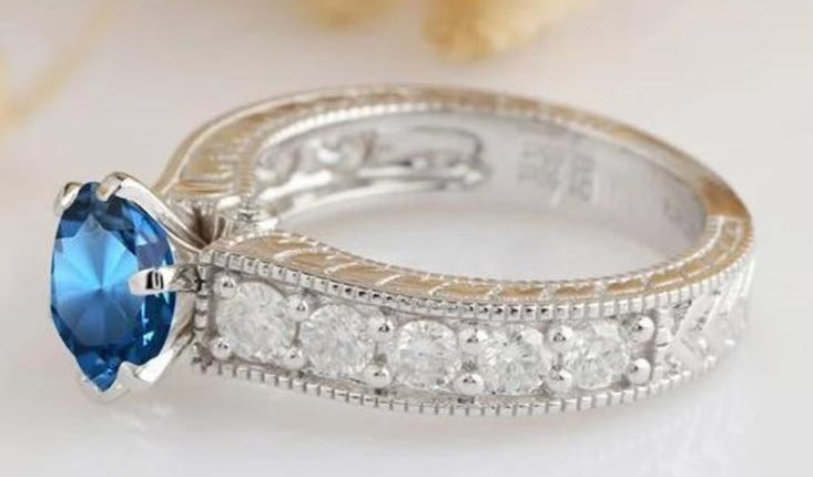 1 CT Round Cut London Blue Topaz Diamond 925 Sterling Sliver Women Engagement Promise Ring Christmas Gift