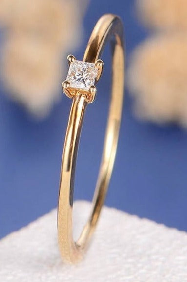 Rose gold band on sale with princess cut diamond