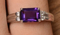 1 CT Emerald Cut Amethyst Purple Diamond 925 Sterling Sliver Women Engagement Promise Ring