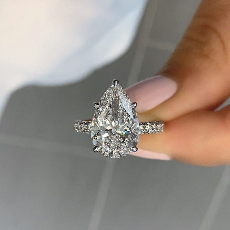 2 CT Pear Cut Diamond 925 Sterling Silver Halo Anniversary Ring