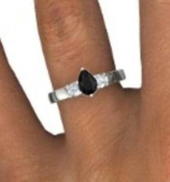 1 CT Pear Cut Black Cubic Zirconia Diamond 925 Sterling Silver Women Anniversary Ring