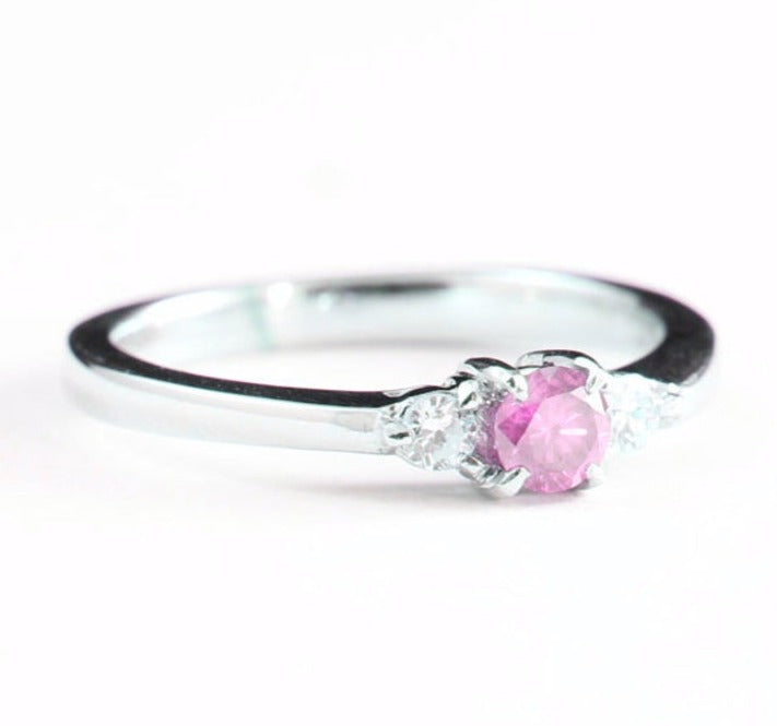 1 CT Sterling Silver Pink Round Cut 3 Stone Diamond Anniversary Gift Ring