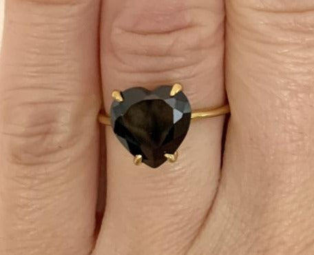2 CT Heart Cut Black Cubic Zirconia Diamond Yellow Gold Over 925 Sterling Silver Unisex Engagement Solitaire Ring