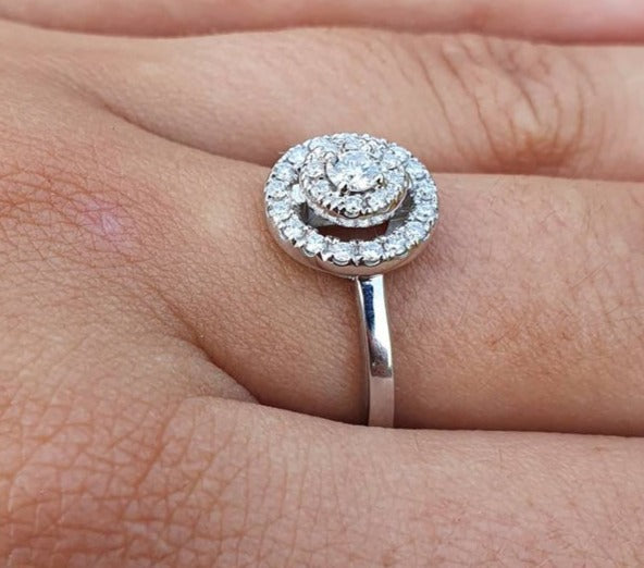 1 CT Round Cut Diamond 925 Sterling Silver Unisex Anniversary Halo Ring