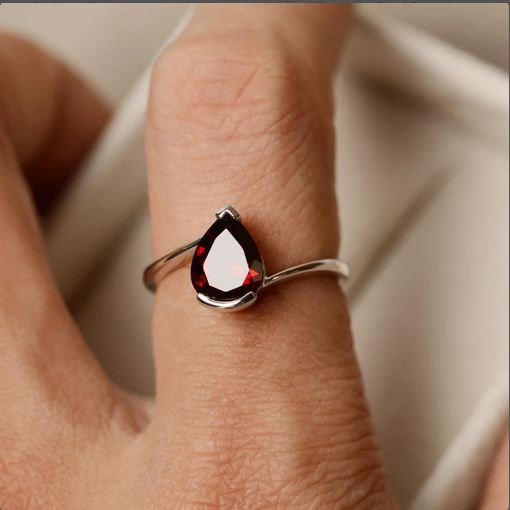 1.20 Ct Pear Cut Red Garnet 925 Sterling Silver Solitaire Anniversary Ring