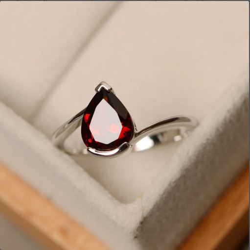 1.20 Ct Pear Cut Red Garnet 925 Sterling Silver Solitaire Anniversary Ring