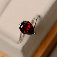 1.20 Ct Pear Cut Red Garnet 925 Sterling Silver Solitaire Anniversary Ring