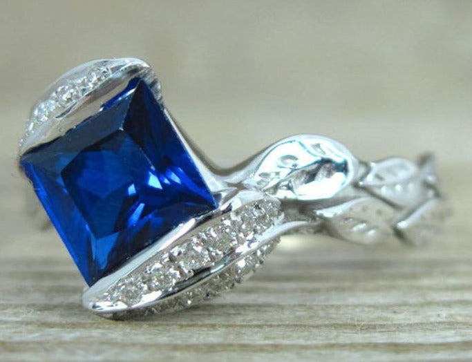 1 CT Princess Cut Blue Sapphire Diamond 925 Sterling Silver Women Anniversary Bypass Ring