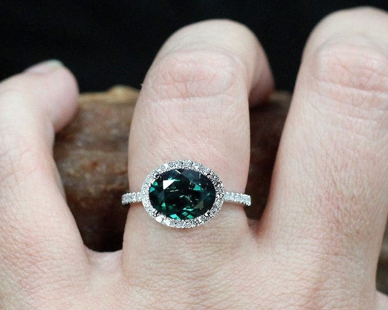 2 CT Oval Cut Emerald Diamond 925 Sterling Silver Halo Engagement Ring