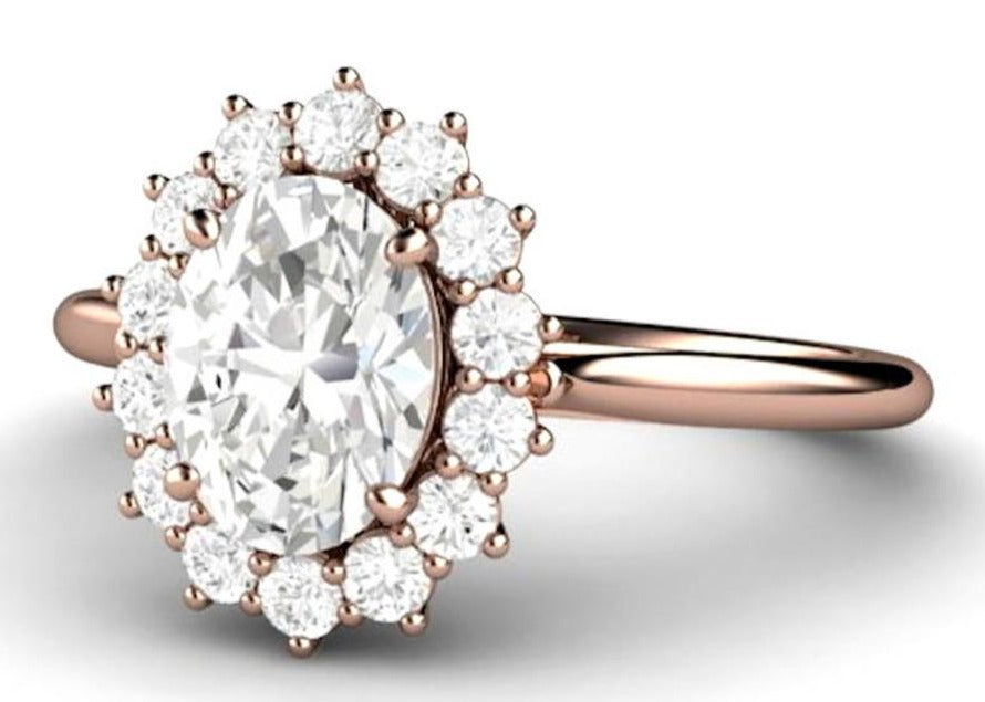 2 CT Oval Cut Diamond Rose Gold Over 925 Sterling Sliver Women Engagement Halo Ring