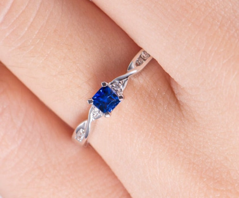 0.75 CT Princess Cut Blue Sapphire Diamond 925 Sterling Silver Women Engagement Ring