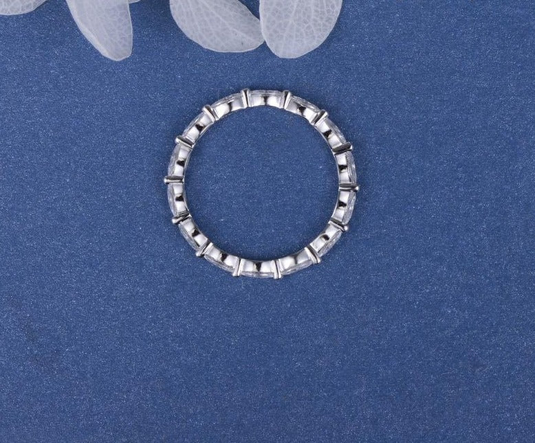 1.50 Ct Marquise Cut White Diamond 925 Sterling Silver Full Eternity Engagement Band Ring
