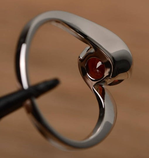 2 CT 925 Silver Sterling Red Garnet Round Cut Bypass Solitaire Engagement Ring