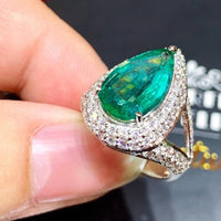 1 CT 925 Sterling Silver Green Emerald pear Cut Diamond Anniversary Halo Ring