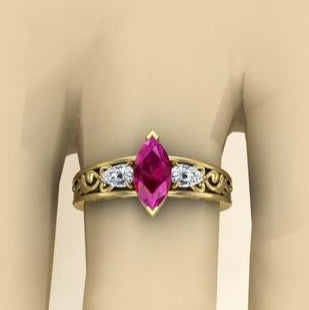 2 CT 925 Sterling Silver Red Ruby Marquis & Pear Cut Diamond Women Birthday Ring