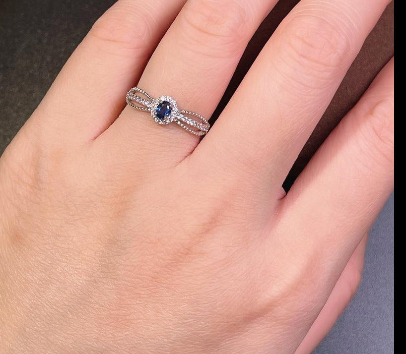 1 Ct Oval Cut Blue Sapphire Halo Diamond 925 Sterling Silver Split Shank Engagement Ring