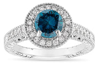 1 CT Round Cut Blue Sapphire Diamond 925 Sterling Sliver Vintage Anniversary Halo Promise Ring